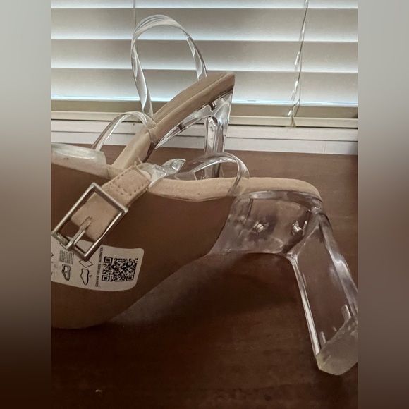 NEW ASOS Design Clear Open Toe Sandal Heels Suede nude Inner Size W 8 WIDE - Picture 8 of 8